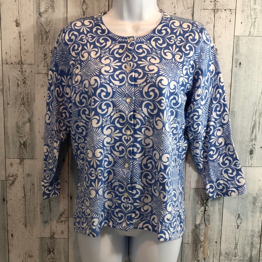Jillian Jones Button Front Patterned Cardigan NWT Large